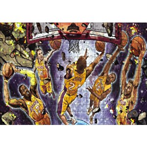 Los Angeles Lakers Beşli Smaç Potaaltı Çizim Puzzle Yapboz Mdf Ahşap 255 Parça