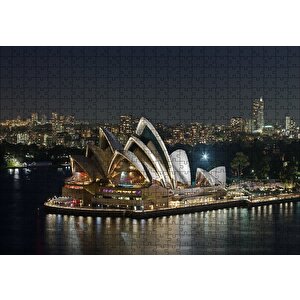 Avustralya Sydney Gece Manzarası Puzzle Yapboz Mdf Ahşap 500 Parça