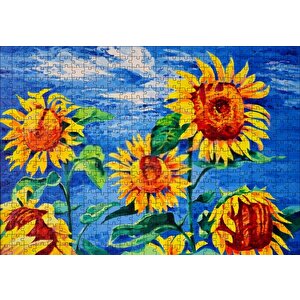 Boyama Sanatı Günebakan Görseli Puzzle Yapboz Mdf Ahşap 500 Parça