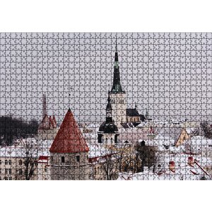 Karla Kaplı Çatılar Puzzle Yapboz Mdf Ahşap 1000 Parça
