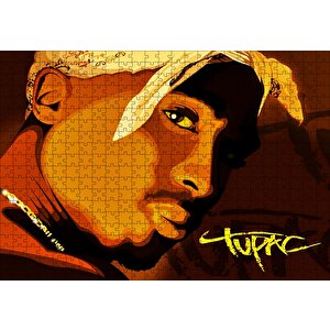 Tupac Shakur Bandanalı Karikatürize Çizim Puzzle Yapboz Mdf Ahşap 500 Parça