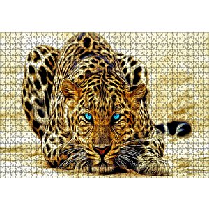 Cakapuzzle  Mavi Gözlü Leopar İllüstrasyon Puzzle Yapboz Mdf Ahşap