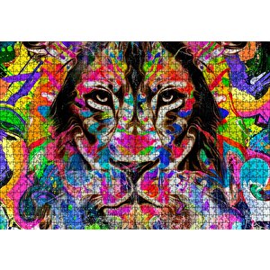 Modern Sanat Rekli Boyama Aslan Figür Puzzle Yapboz Mdf Ahşap 1000 Parça