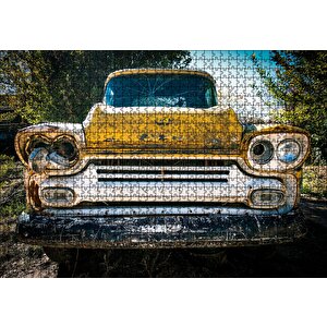 Sarı Eski Chevrolet Kamyonet Puzzle Yapboz Mdf Ahşap 1000 Parça