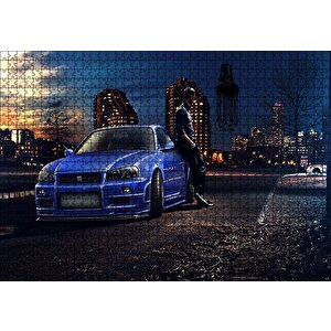 Hızlı Ve Öfkeli Paul Walker Mavi Nissan Puzzle Yapboz Mdf Ahşap 1000 Parça