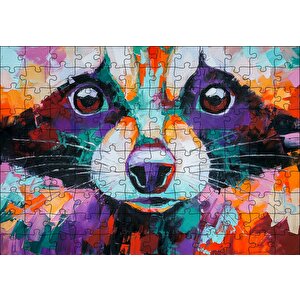 Soyut Boyalı Rakun Görseli Puzzle Yapboz Mdf Ahşap 120 Parça