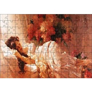 Beyaz Elbiseli Uyuyan Kadın Puzzle Yapboz Mdf Ahşap 120 Parça