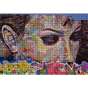 Graffiti Ve Duvar Boyama Gözleri Kapalı Kadın Puzzle Yapboz Mdf Ahşap 1000 Parça
