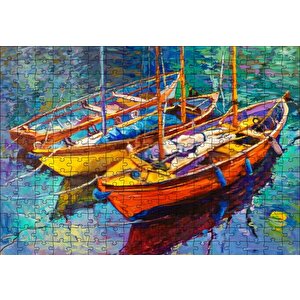 Boyama Sanatı Demirleyen Tekneler Görseli Puzzle Yapboz Mdf Ahşap 255 Parça