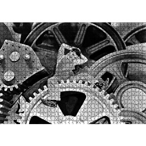 Charlie Chaplin İşçi Çarklar Modern Zamanlar Puzzle Yapboz Mdf Ahşap 1000 Parça