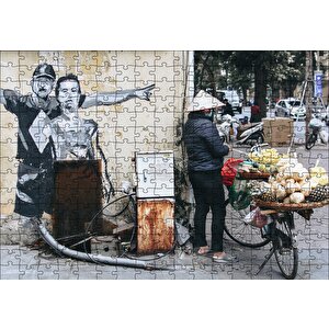 Duvar Boyama Adamlar Ve Bisikletli Satıcı Puzzle Yapboz Mdf Ahşap 255 Parça
