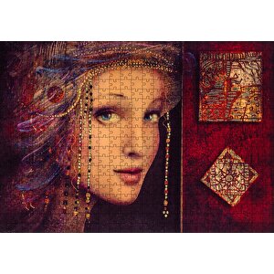 Boncuk Örmeli Kadın Figürü Görseli Puzzle Yapboz Mdf Ahşap 500 Parça