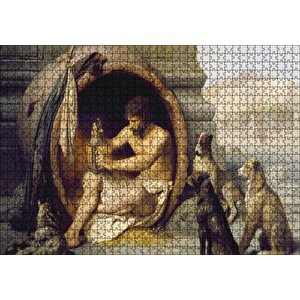 Fıçının İçindeki Diogenes Ve Köpekler Puzzle Yapboz Mdf Ahşap 1000 Parça