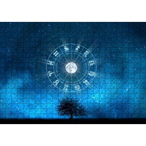 Yalnız Ağaç Ve Gökyüzünde Yıldızlar Puzzle Yapboz Mdf Ahşap 500 Parça