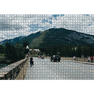 Bulutlu Gökler Köprü Ve Dağlar Puzzle Yapboz Mdf Ahşap 1000 Parça