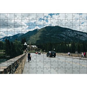 Bulutlu Gökler Köprü Ve Dağlar Puzzle Yapboz Mdf Ahşap 120 Parça