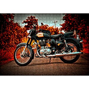 Siyah Motorsiklet Ve Sonbahar Rengi Ağaçlar Puzzle Yapboz Mdf Ahşap 500 Parça