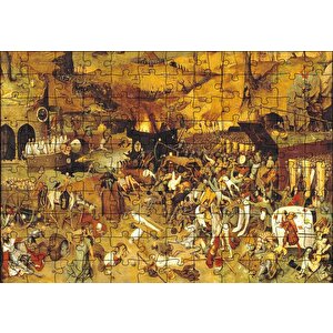 Kahverengi Köy Boyama Pieter Bruegel Puzzle Yapboz Mdf Ahşap 120 Parça