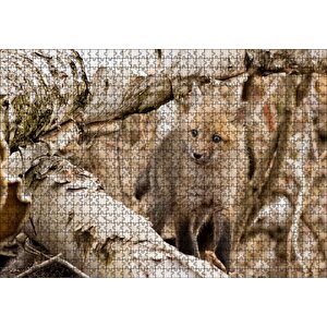 Ormanda Ağaçlar Arasındaki Yavru Tilki Puzzle Yapboz Mdf Ahşap 1000 Parça