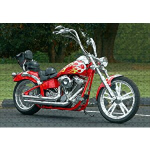 Kırmızı Alevli Chopper Motorsiklet Puzzle Yapboz Mdf Ahşap 500 Parça