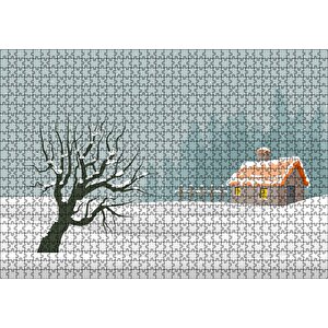 Karlı Tepeler Kuru Ağaç Ve Şirin Kulübe Puzzle Yapboz Mdf Ahşap 1000 Parça