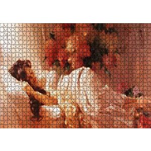 Beyaz Elbiseli Uyuyan Kadın Puzzle Yapboz Mdf Ahşap 1000 Parça
