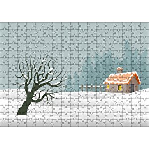 Karlı Tepeler Kuru Ağaç Ve Şirin Kulübe Puzzle Yapboz Mdf Ahşap 255 Parça