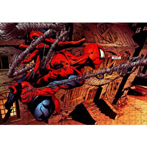 Spider Man Ağları Üzerinde Uçuyor Puzzle Yapboz Mdf Ahşap 500 Parça