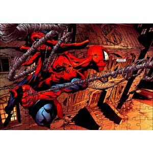 Spider Man Ağları Üzerinde Uçuyor Puzzle Yapboz Mdf Ahşap 120 Parça