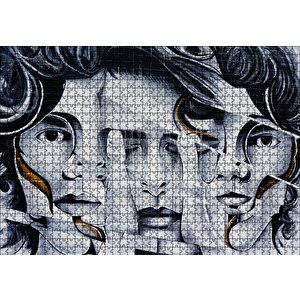 Parmaklar Ve Yüzler İllüzyonik Duvar Boyama Puzzle Yapboz Mdf Ahşap 1000 Parça