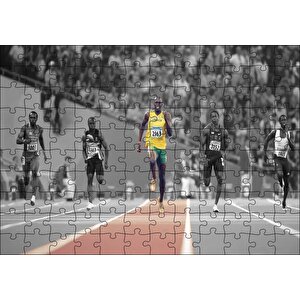Usain Bolt Sarı Atletli Jamaika Sprint Sporları Puzzle Yapboz Mdf Ahşap 120 Parça