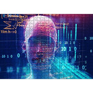 Robotik Kadın Yüzü Silüet Ve Dijital Semboller Puzzle Yapboz Mdf Ahşap 500 Parça