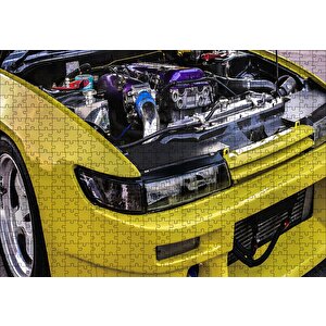 Sarı Spor Araba Far Ve Motor Detayı Puzzle Yapboz Mdf Ahşap 500 Parça