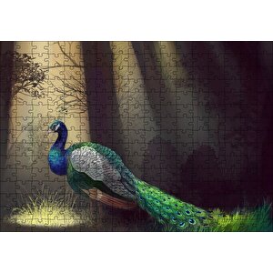 Ormandaki Yalnız Tavuskuşu Ve Ağaçlar Puzzle Yapboz Mdf Ahşap 255 Parça