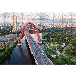 Cakapuzzle  Şehir Ağaçlar Nehir Ve Kırmızı Köprü Puzzle Yapboz Mdf Ahşap