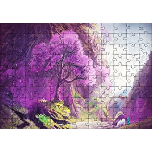 Su Kenarındaki Beyaz Atlı Ve Dev Mor Ağaç Puzzle Yapboz Mdf Ahşap 120 Parça