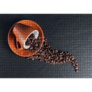 Turuncu Fincan Ve Kahve Çekirdekleri Puzzle Yapboz Mdf Ahşap 1000 Parça