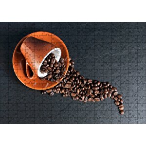 Cakapuzzle Turuncu Fincan Ve Kahve Çekirdekleri Puzzle Yapboz Mdf Ahşap