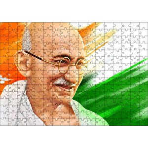 Mahatma Gandhi Turuncu Beyaz Yeşil Fon Puzzle Yapboz Mdf Ahşap 255 Parça