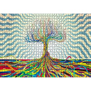 Bir Ağaç Oluşturan Renkli Teller Görseli Puzzle Yapboz Mdf Ahşap 1000 Parça