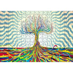 Bir Ağaç Oluşturan Renkli Teller Görseli Puzzle Yapboz Mdf Ahşap 255 Parça