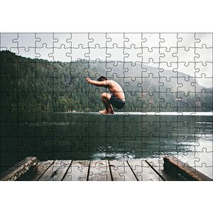 Göl Orman İskele Ve Atlayış Yapan Adam Puzzle Yapboz Mdf Ahşap 120 Parça