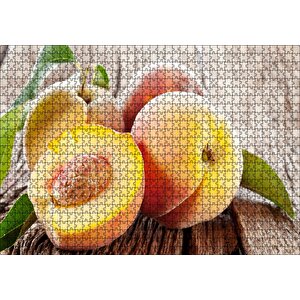 Masa Üstünde Şeftali Görseli Puzzle Yapboz Mdf Ahşap 1000 Parça