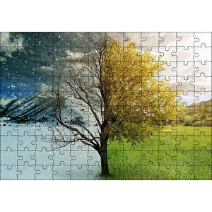 Yaz Ve Kış Bir Arada Puzzle Yapboz Mdf Ahşap 120 Parça