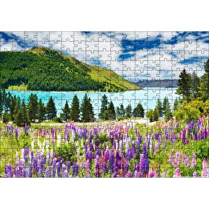 Dağ Gölü Bulutlar Ağaçlar Lavantalar Puzzle Yapboz Mdf Ahşap 255 Parça