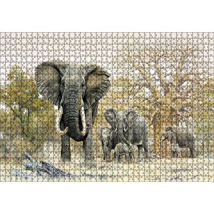 Ormandaki Fil Gurubu Görseli Puzzle Yapboz Mdf Ahşap 1000 Parça