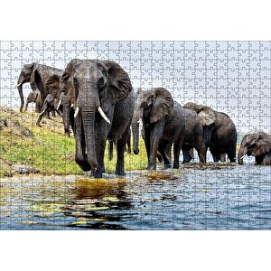 Nehir Kenarında Filler Puzzle Yapboz Mdf Ahşap 500 Parça