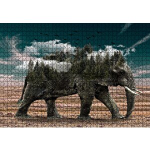 Ormanları Ve Bulutları Barındıran Fil Puzzle Yapboz Mdf Ahşap 1000 Parça