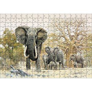 Ormandaki Fil Gurubu Görseli Puzzle Yapboz Mdf Ahşap 255 Parça