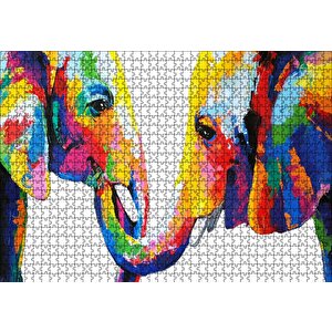 Gökkuşağı Filler Suluboya Mozaik Suluboya Puzzle Yapboz Mdf Ahşap 1000 Parça